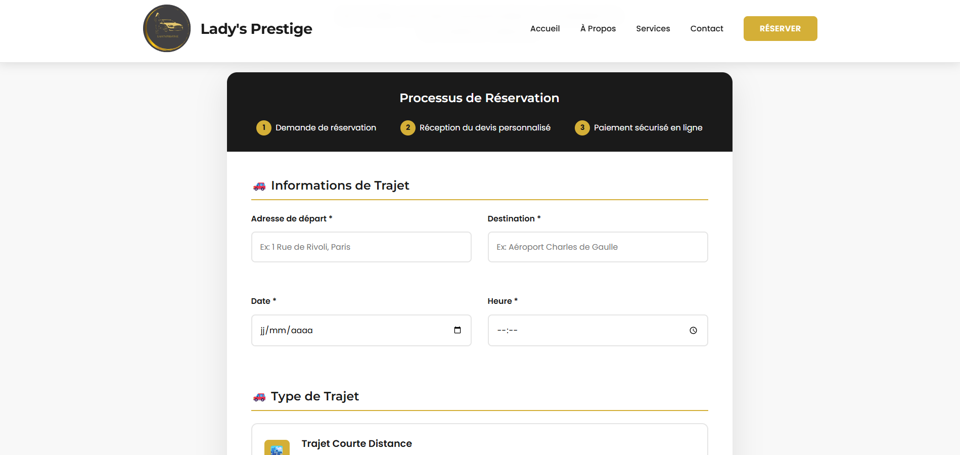 Plateforme VTC – Réservation en ligne (aperçu)